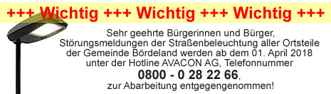 Störungsmeldungen der Straßenbeleuchtung